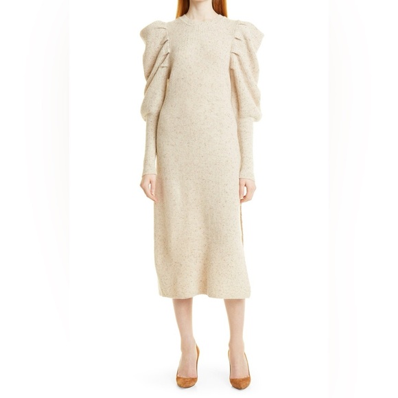 Ted Baker MARNIAA Wool Knit Sweater Midi Dress Puff Sleeve Cream Beige Sz 2/M - Picture 5 of 15